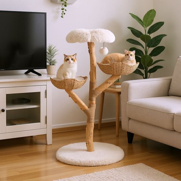 Massivholz-Kratzbaum mit Körben - 122cm