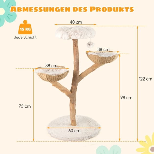 Massivholz-Kratzbaum mit Körben - 122cm