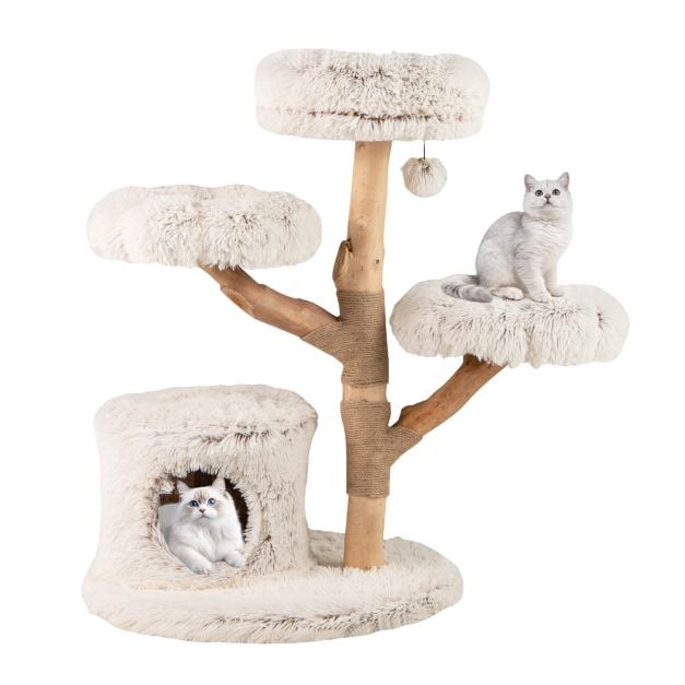 Massivholz-Kratzbaum Naturweiß - 102cm