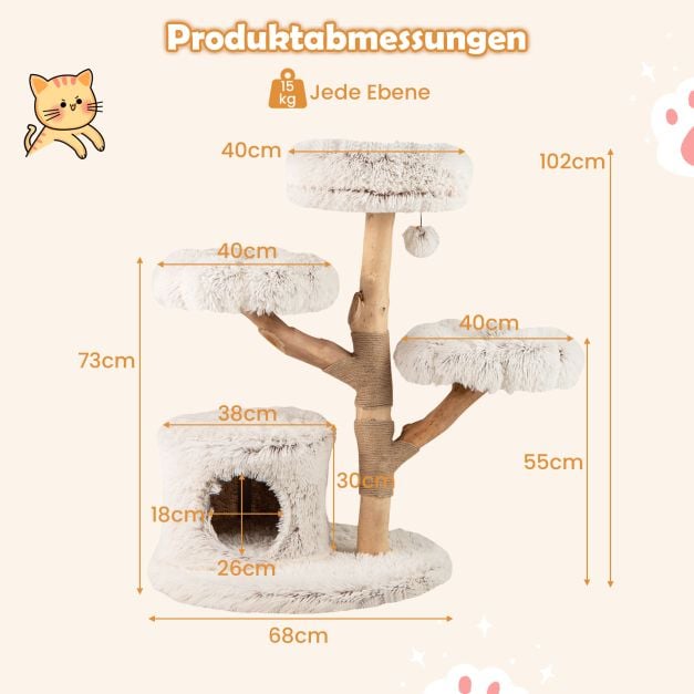 Massivholz-Kratzbaum Naturweiß - 102cm
