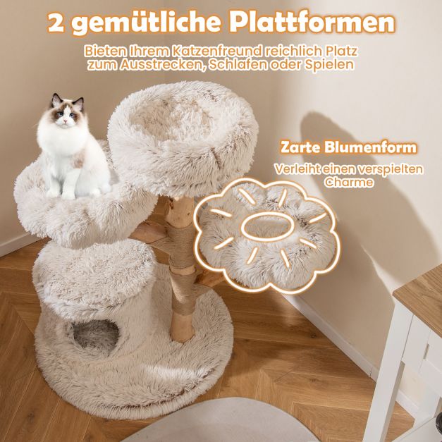 Massivholz-Kratzbaum Naturweiß - 102cm