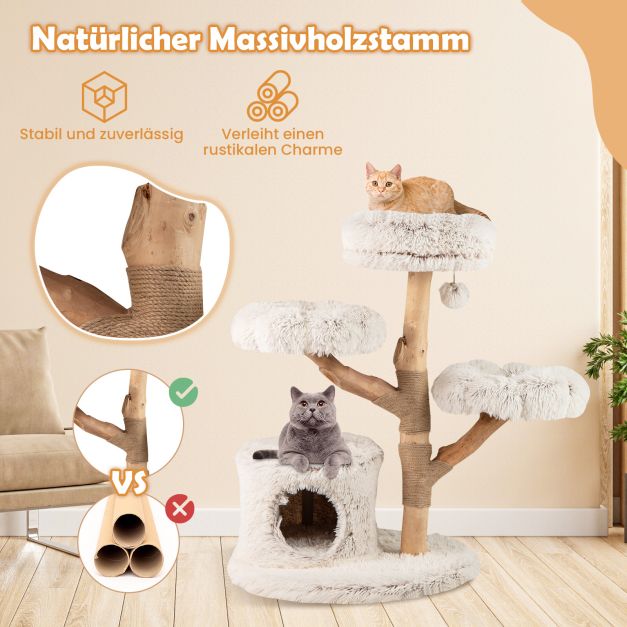 Massivholz-Kratzbaum Naturweiß - 102cm