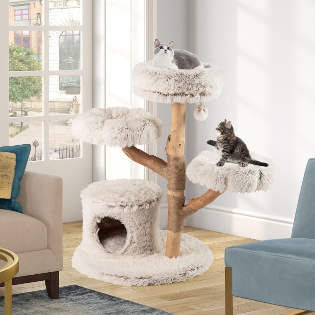Massivholz-Kratzbaum Naturweiß - 102cm