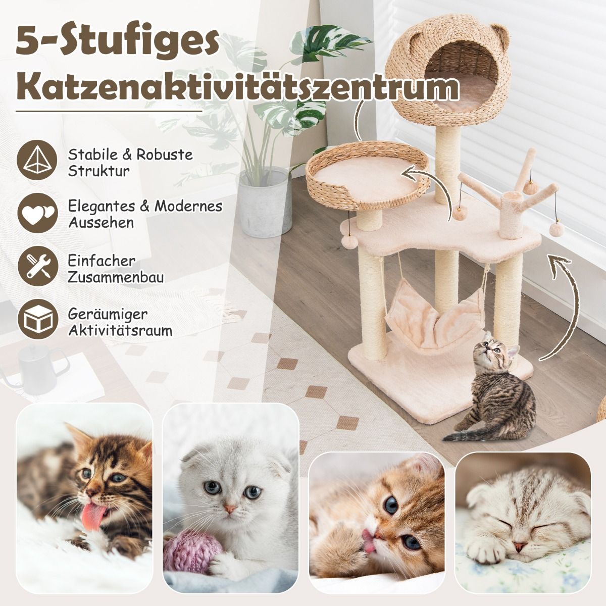 Kratzbaum multifunktional mit Körben - 121cm