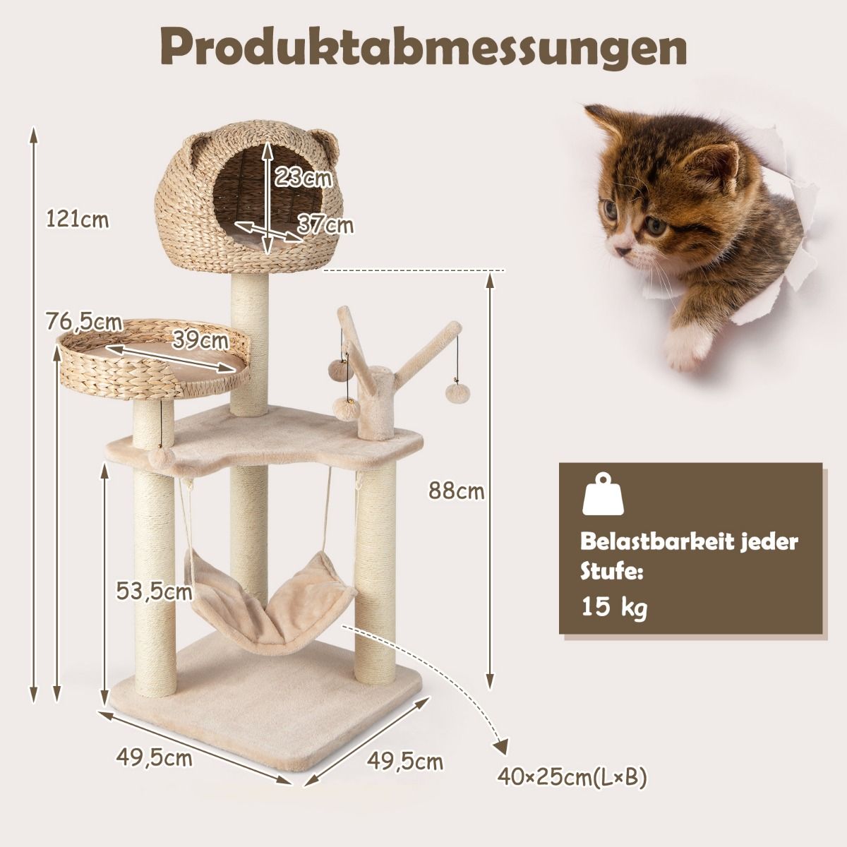 Kratzbaum multifunktional mit Körben - 121cm