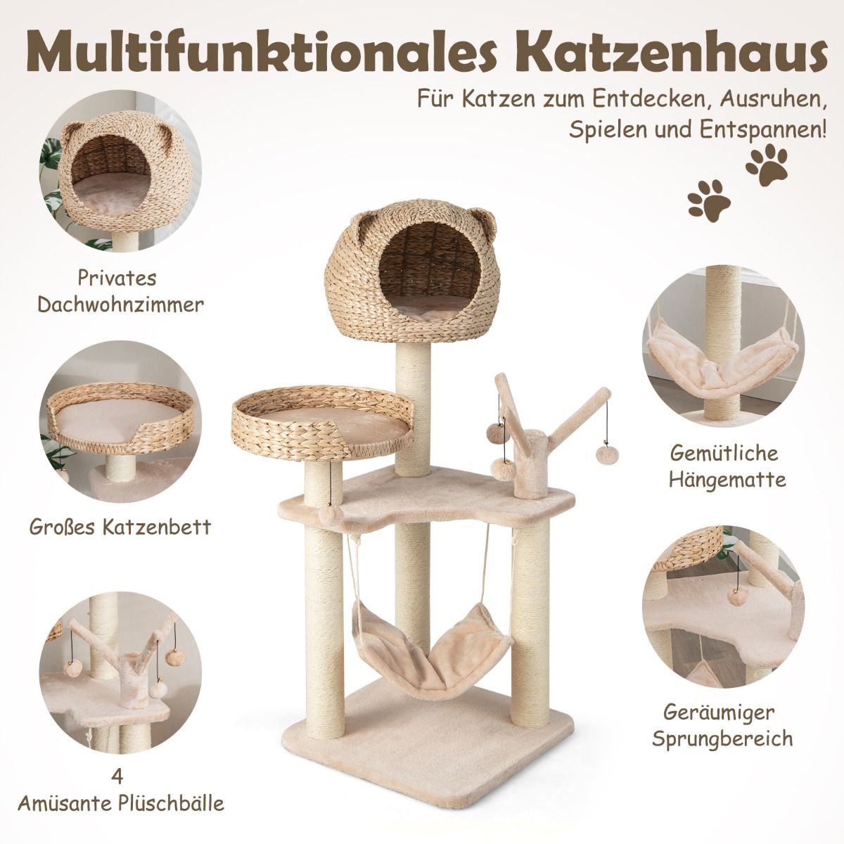 Kratzbaum multifunktional mit Körben - 121cm