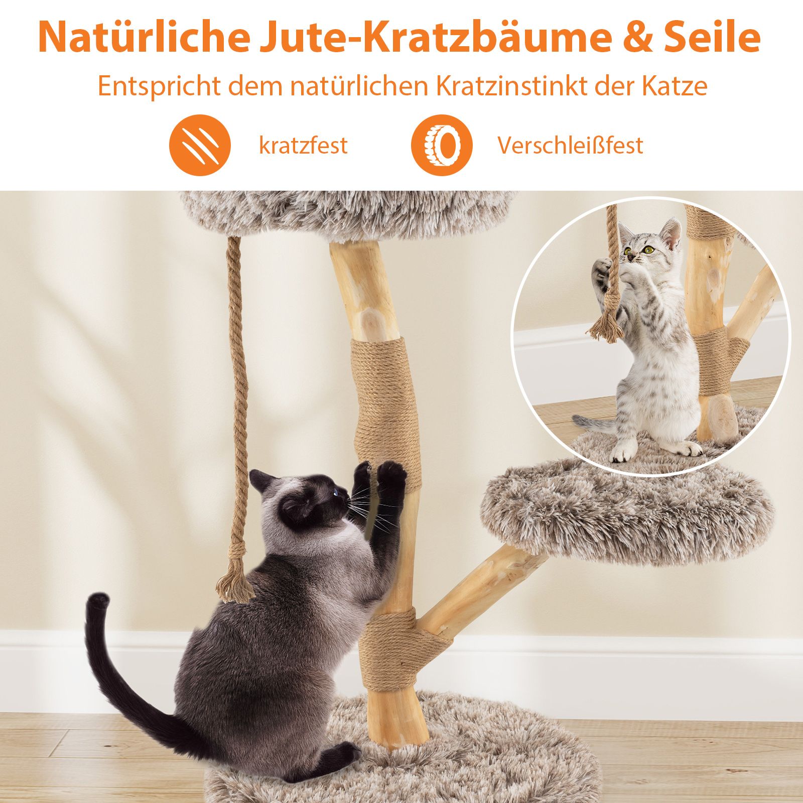 Massivholz-Kratzbaum braun-natur - 90cm