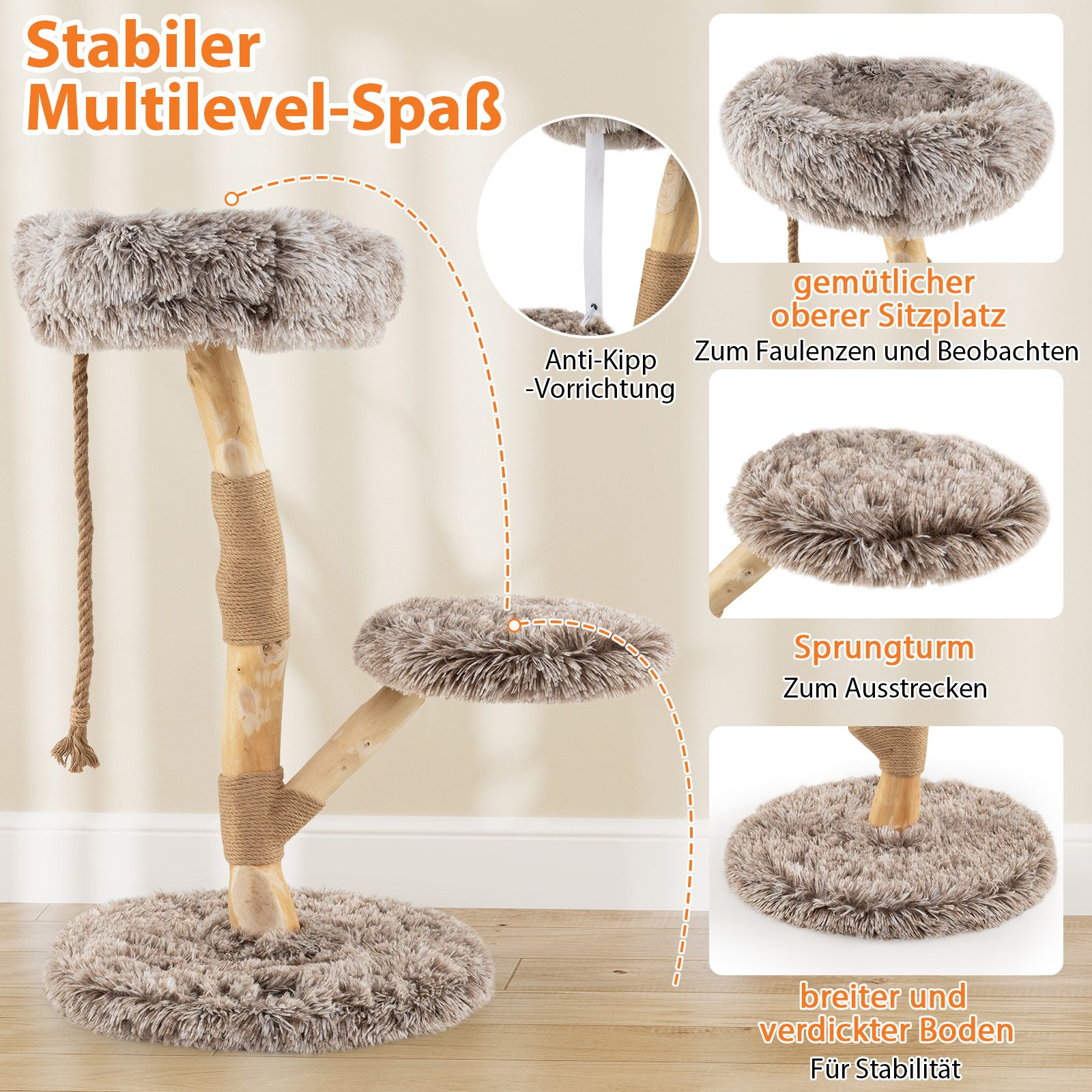 Massivholz-Kratzbaum braun-natur - 90cm
