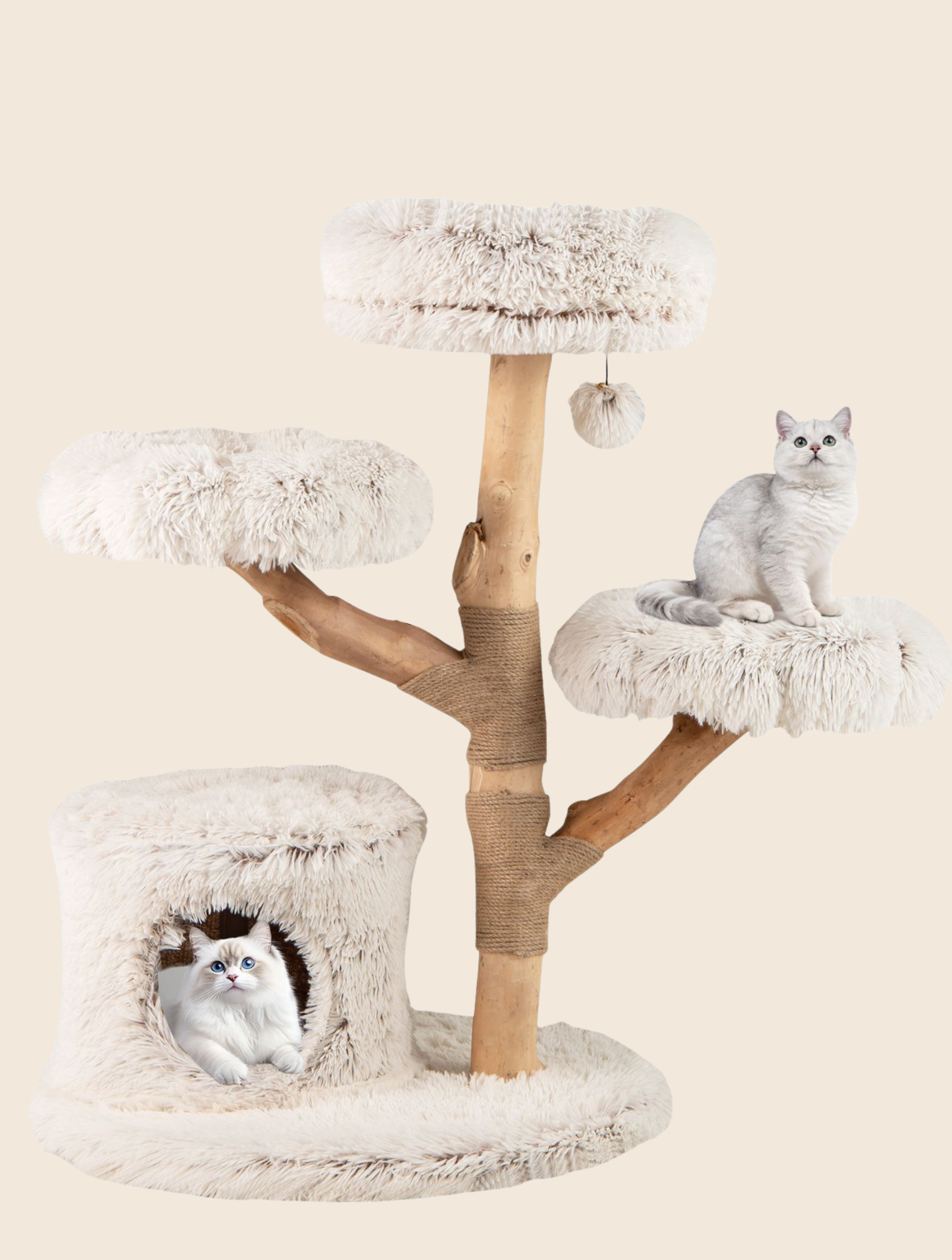 Massivholz-Kratzbaum Naturweiß - 102cm