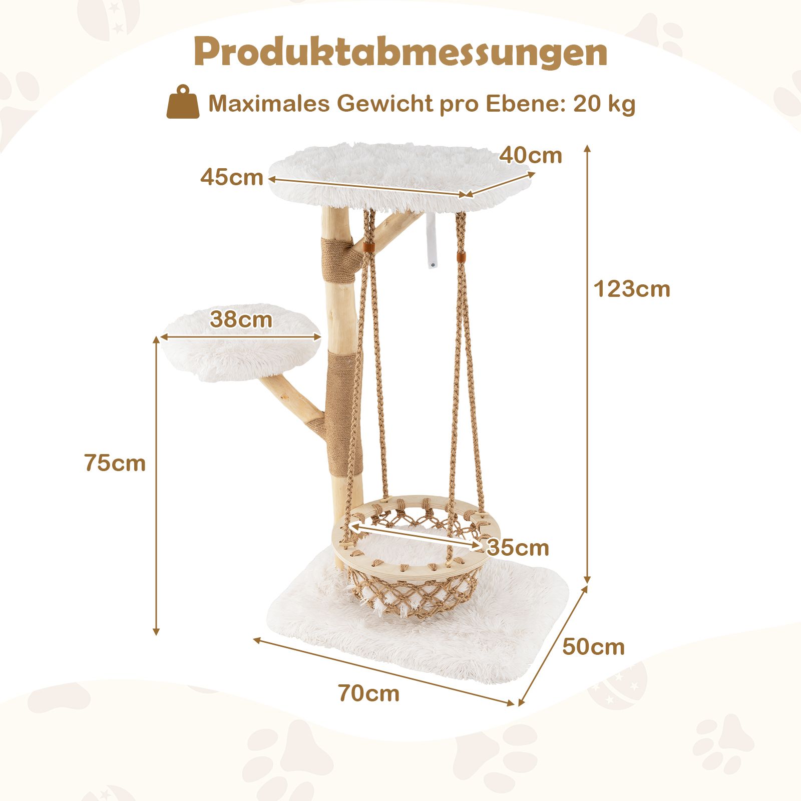 Massivholz-Kratzbaum mit Hängekorb - 123cm