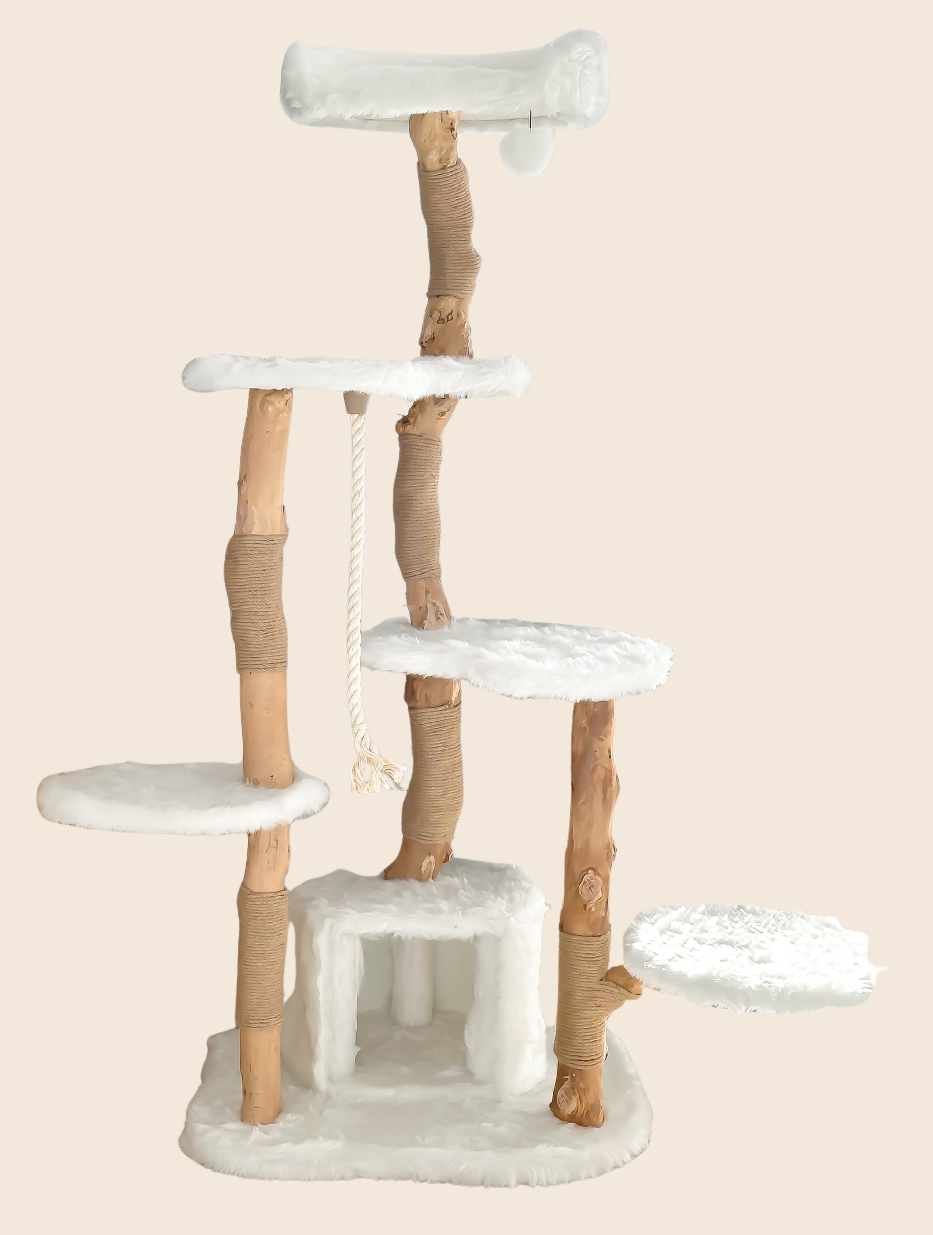 Massivholz-Kratzbaum weiß - 168cm