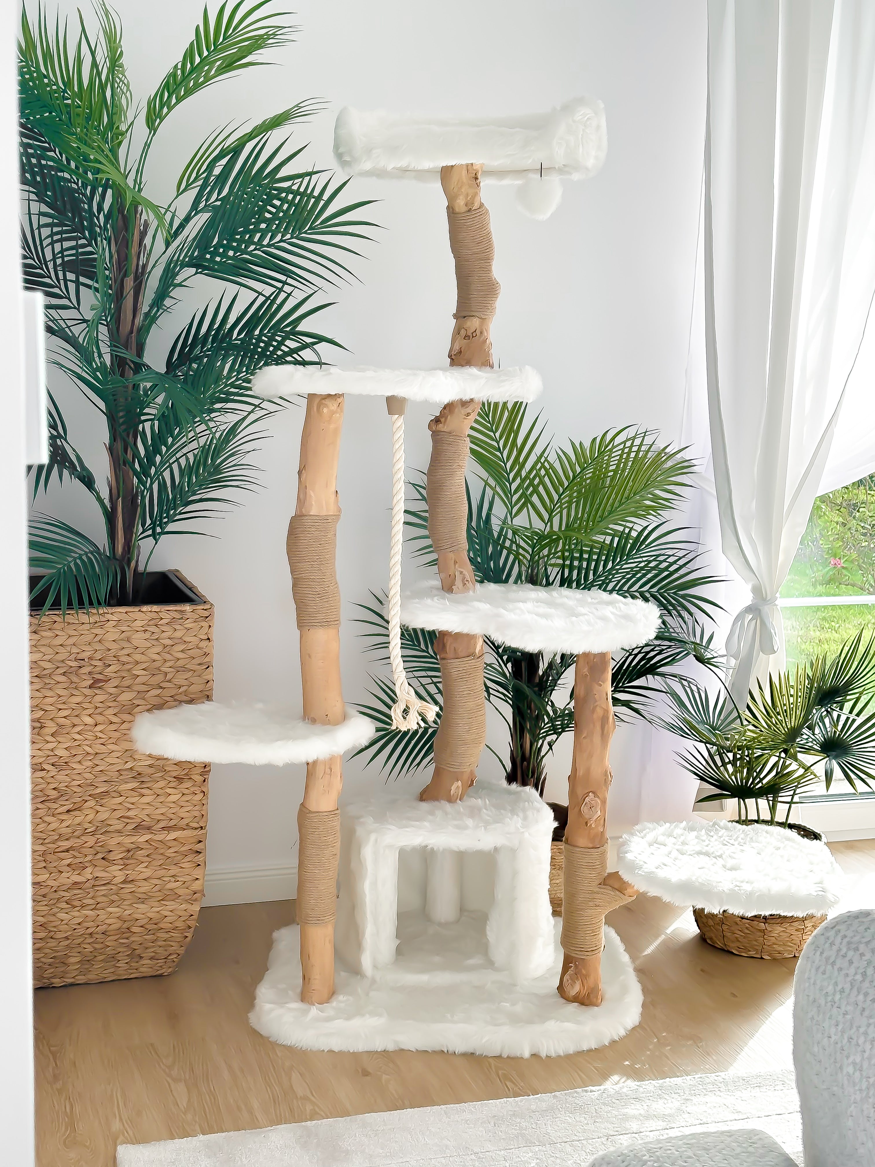 Massivholz-Kratzbaum weiß - 168cm