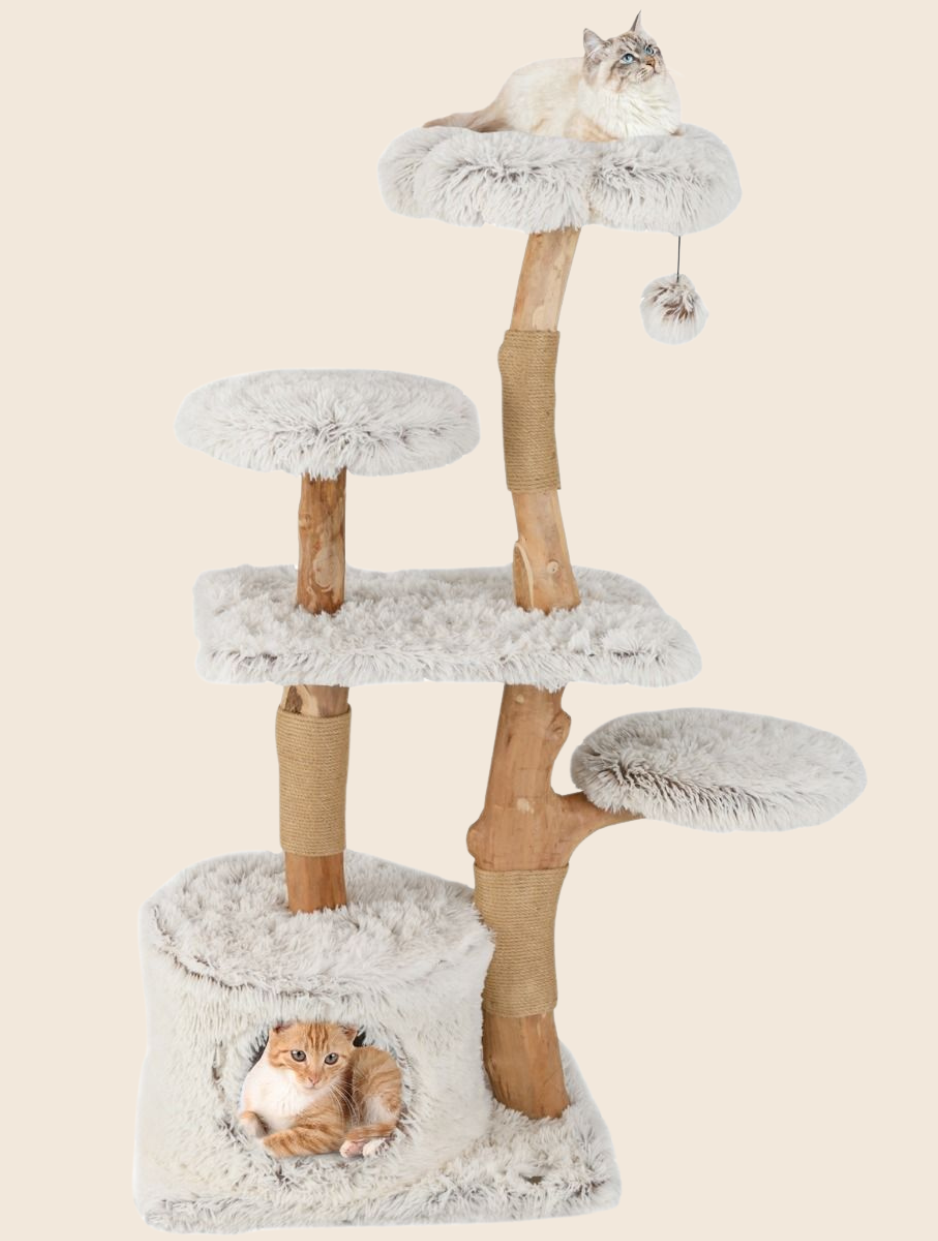Massivholz-Kratzbaum Naturweiß - 135cm
