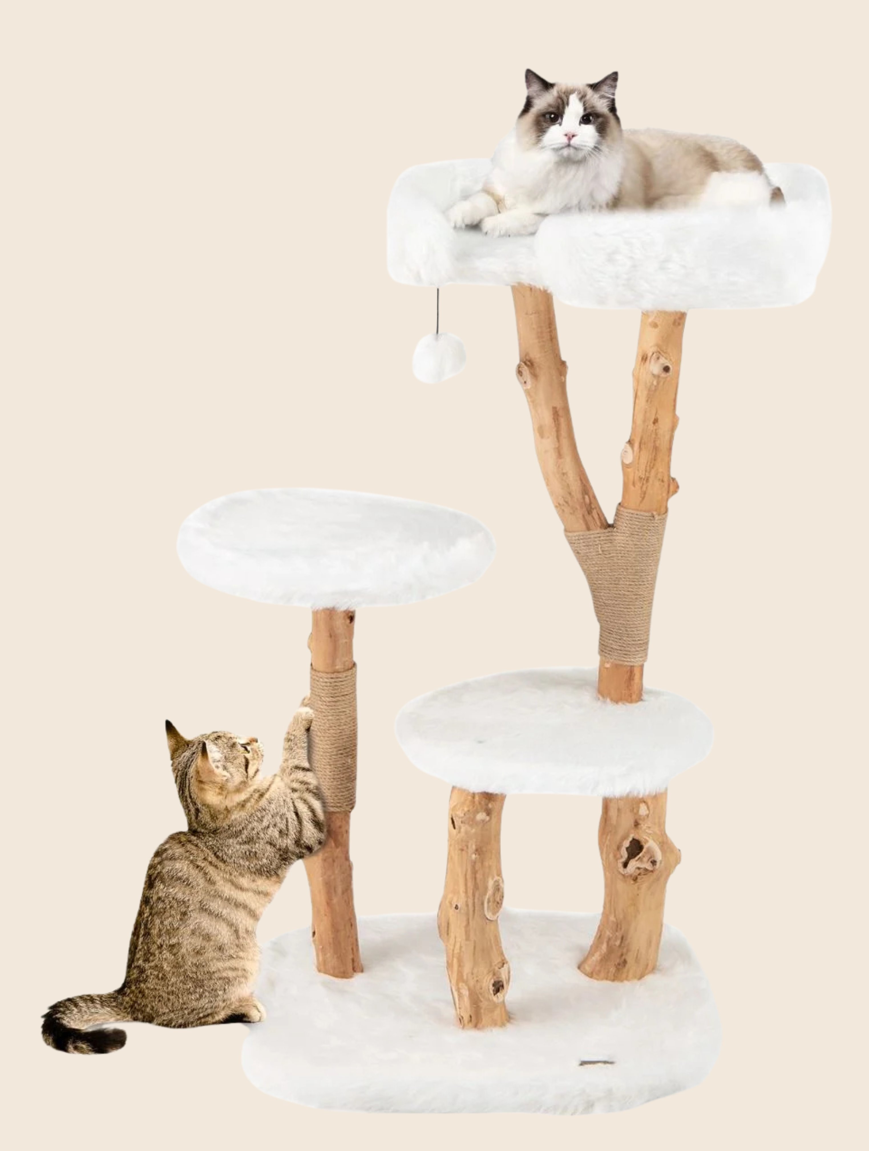 Massivholz-Kratzbaum weiß 110cm