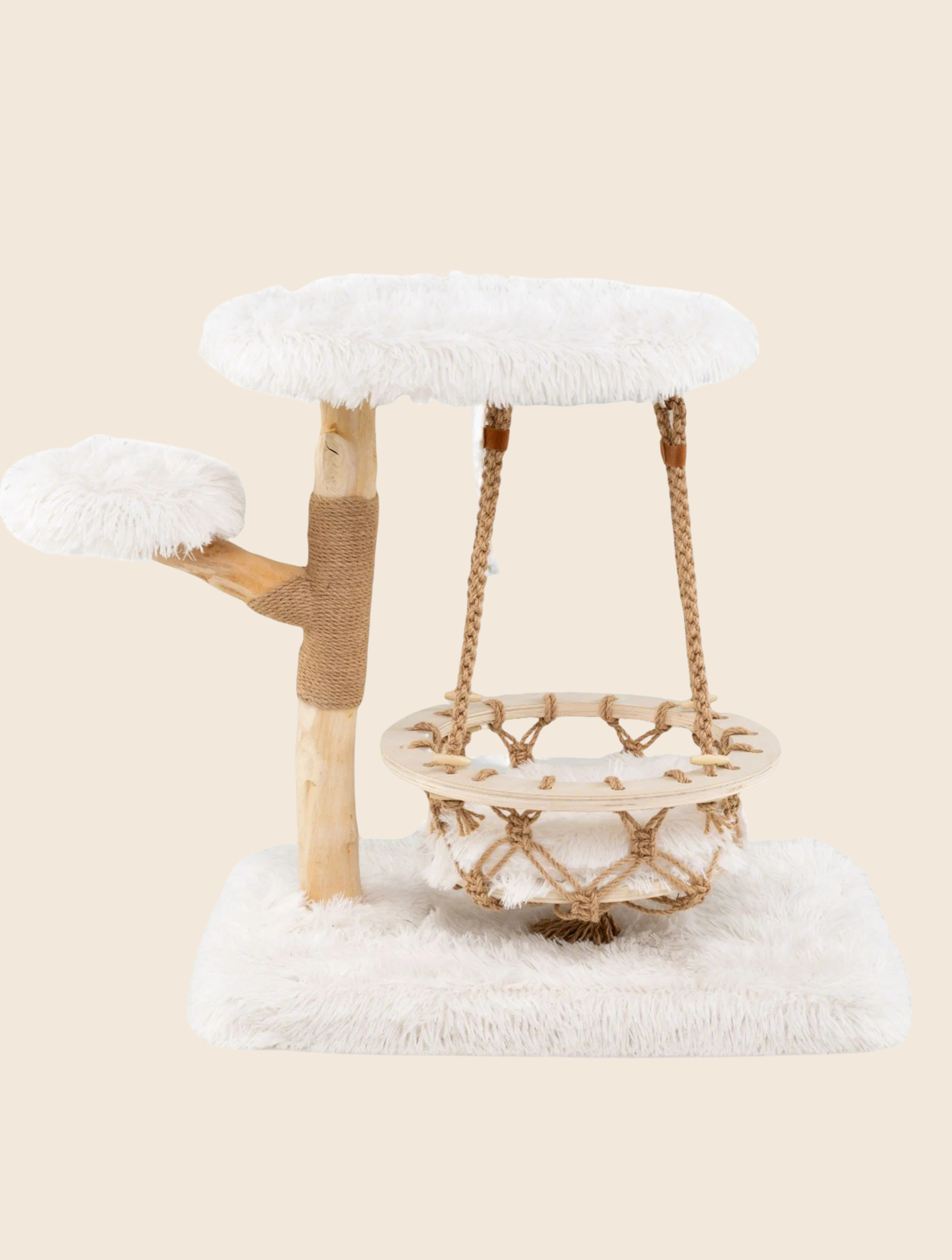 Massivholz-Kratzbaum mit Hängekorb - 66cm