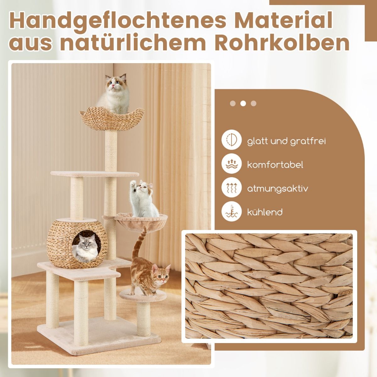 Kratzbaum mit Körben beige - 150cm