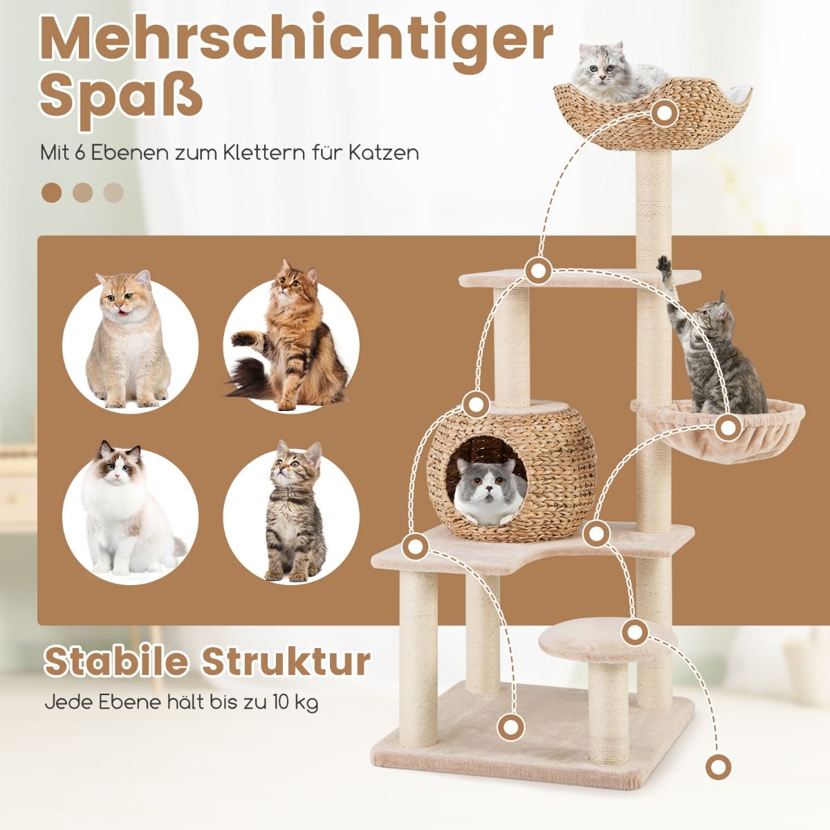 Kratzbaum mit Körben beige - 150cm