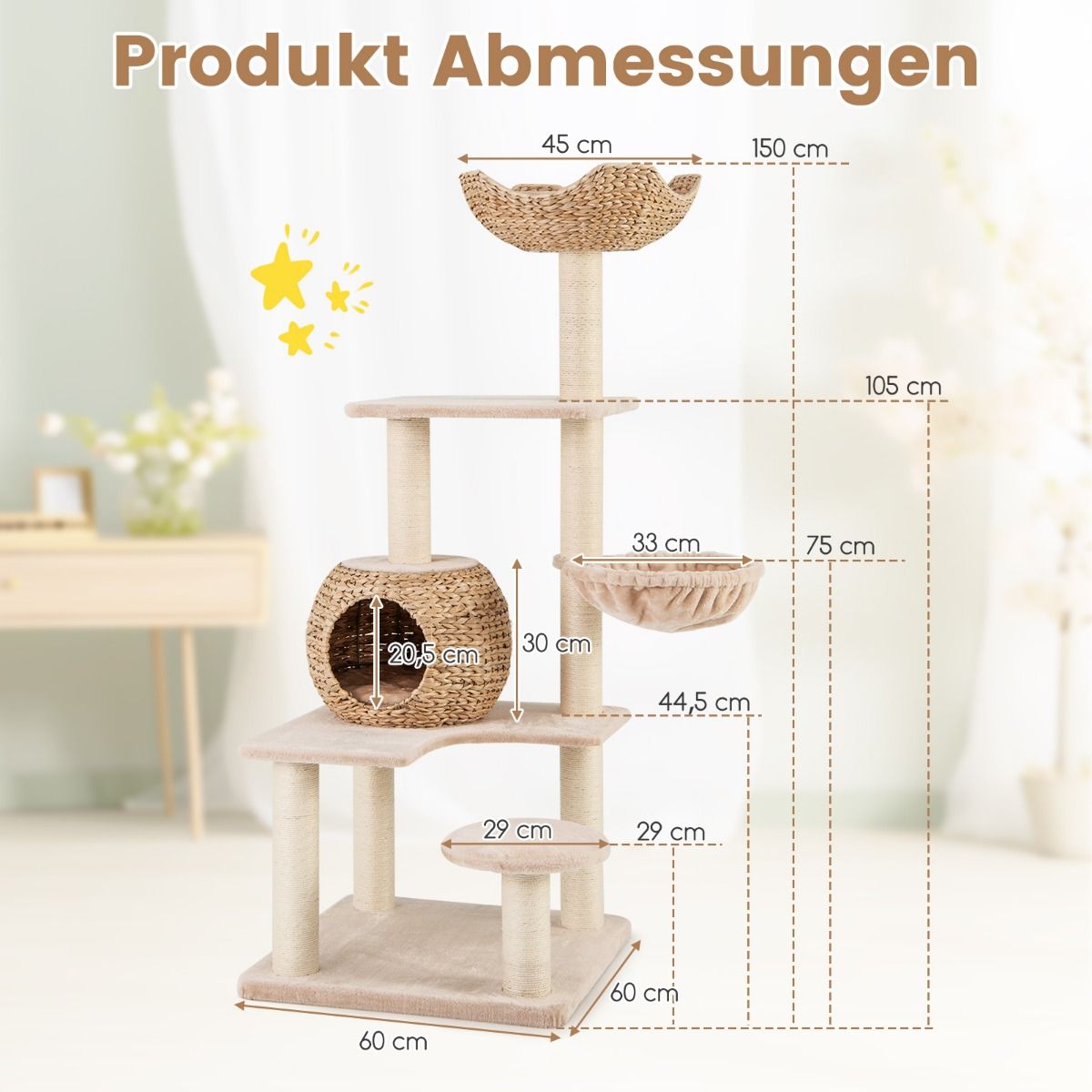 Kratzbaum mit Körben beige - 150cm