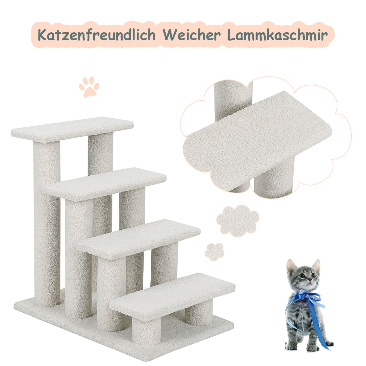 Katzentreppe Lamm Kaschmir weiß - 61 x 40 x 60 cm
