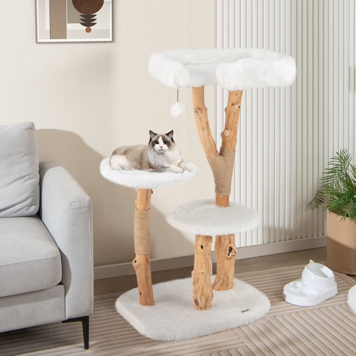 Massivholz-Kratzbaum weiß 110cm