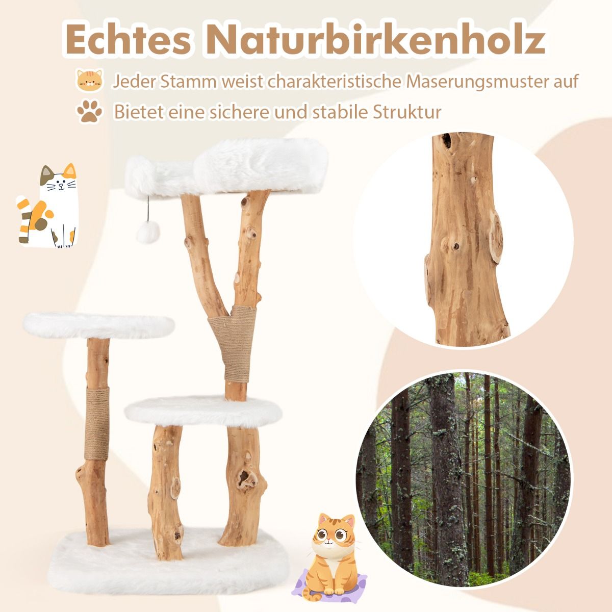 Massivholz-Kratzbaum weiß 110cm