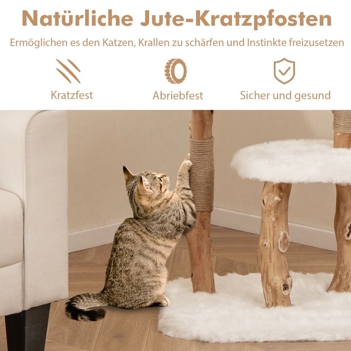 Massivholz-Kratzbaum weiß 110cm