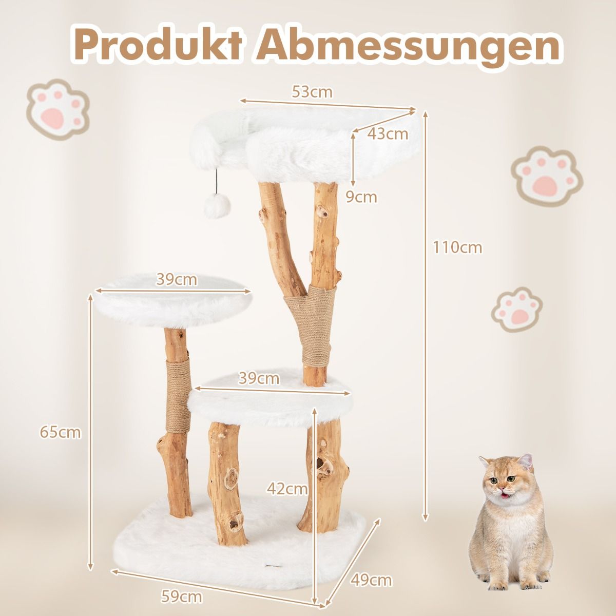 Massivholz-Kratzbaum weiß 110cm