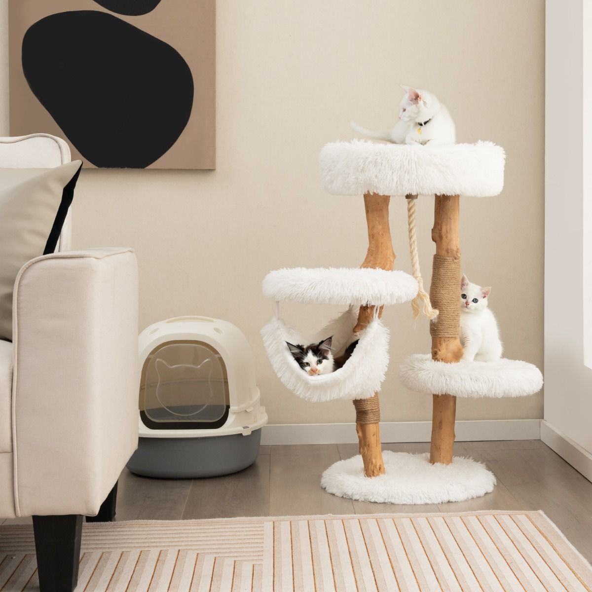 Massivholz-Kratzbaum weiß - 87cm