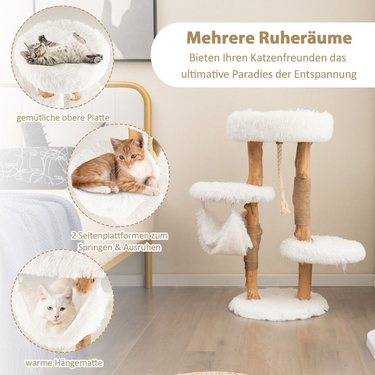Massivholz-Kratzbaum weiß - 87cm