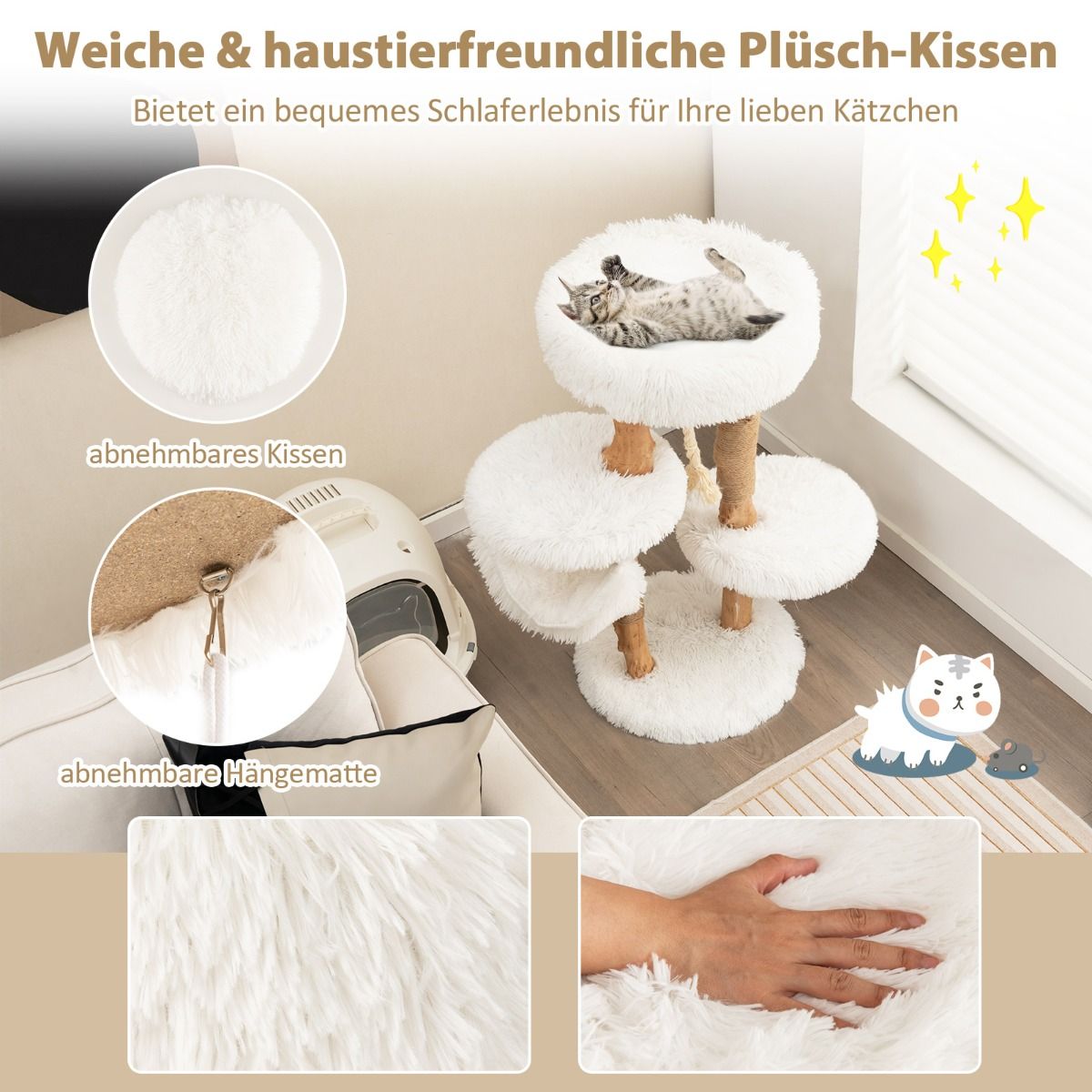 Massivholz-Kratzbaum weiß - 87cm