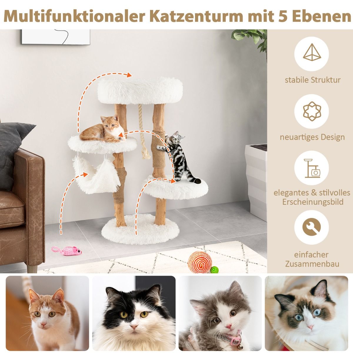 Massivholz-Kratzbaum weiß - 87cm