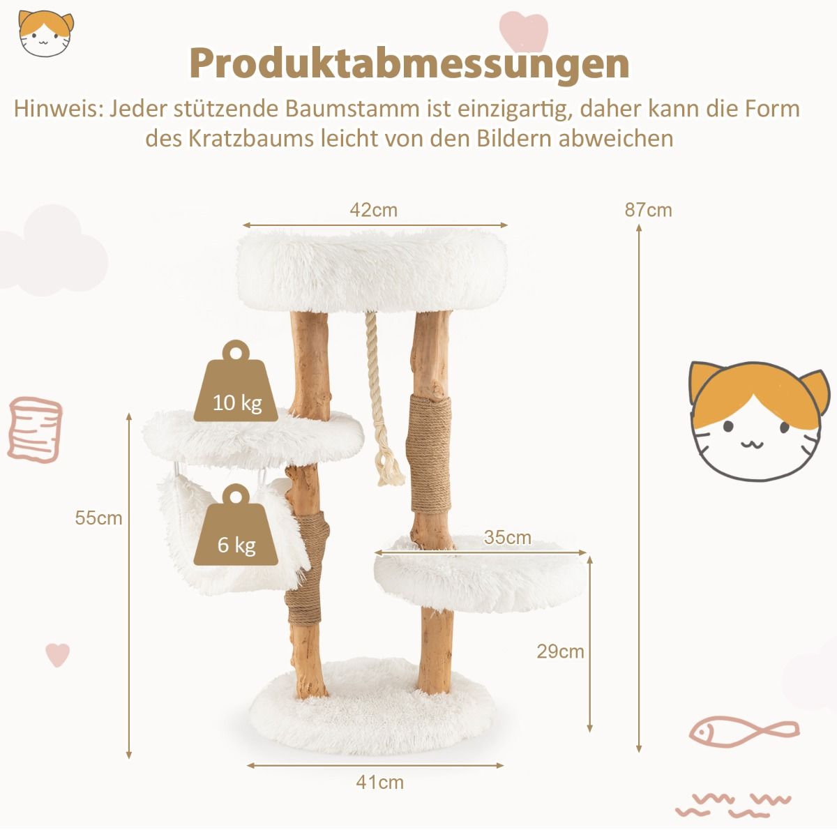 Massivholz-Kratzbaum weiß - 87cm