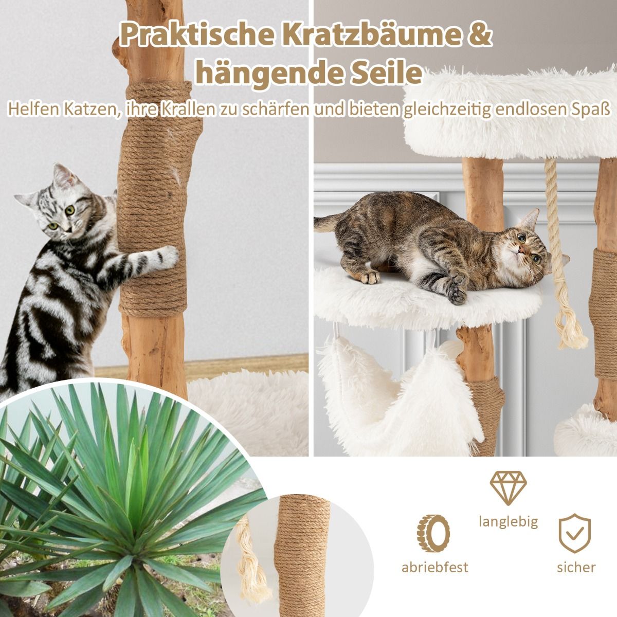 Massivholz-Kratzbaum weiß - 87cm