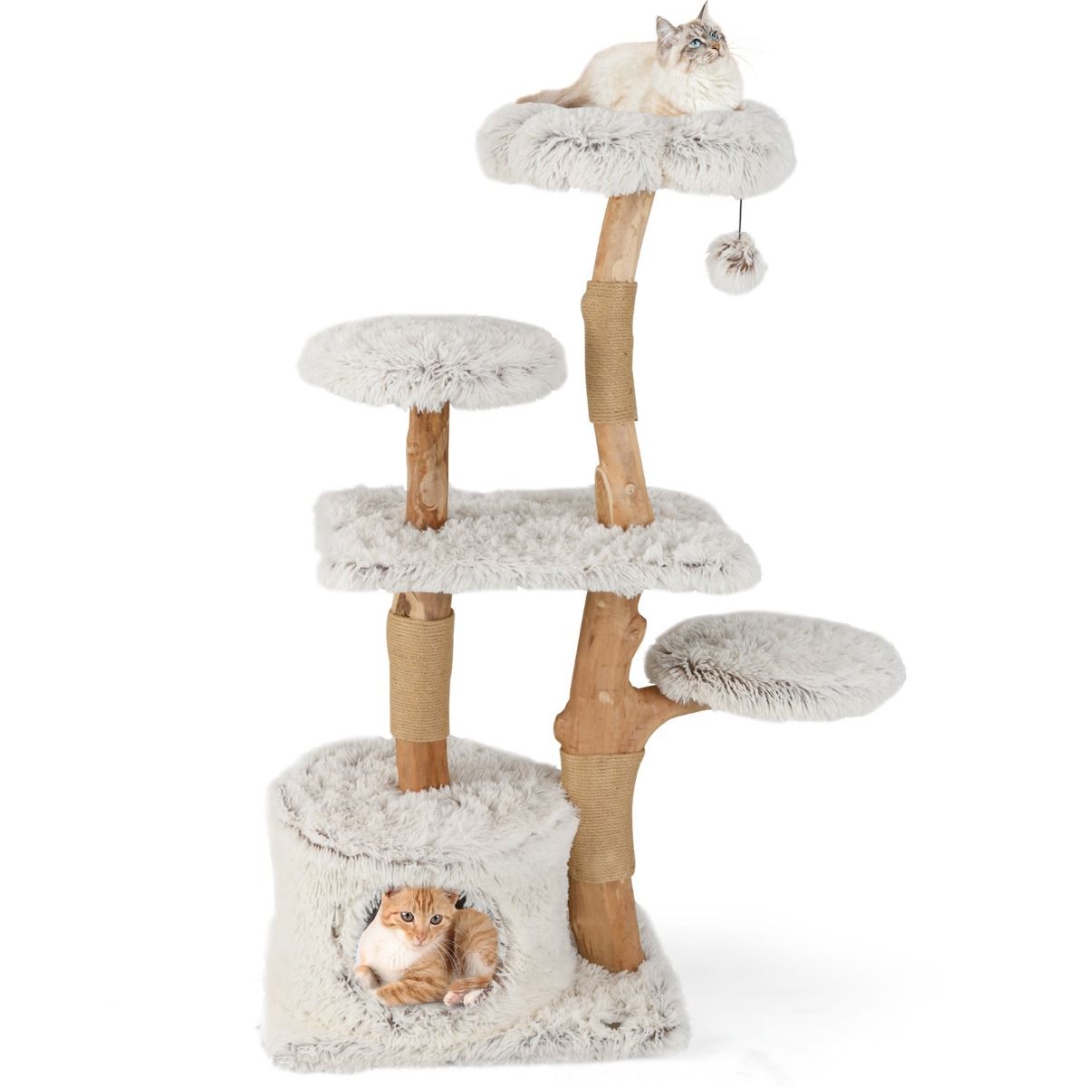 Massivholz-Kratzbaum Naturweiß - 135cm