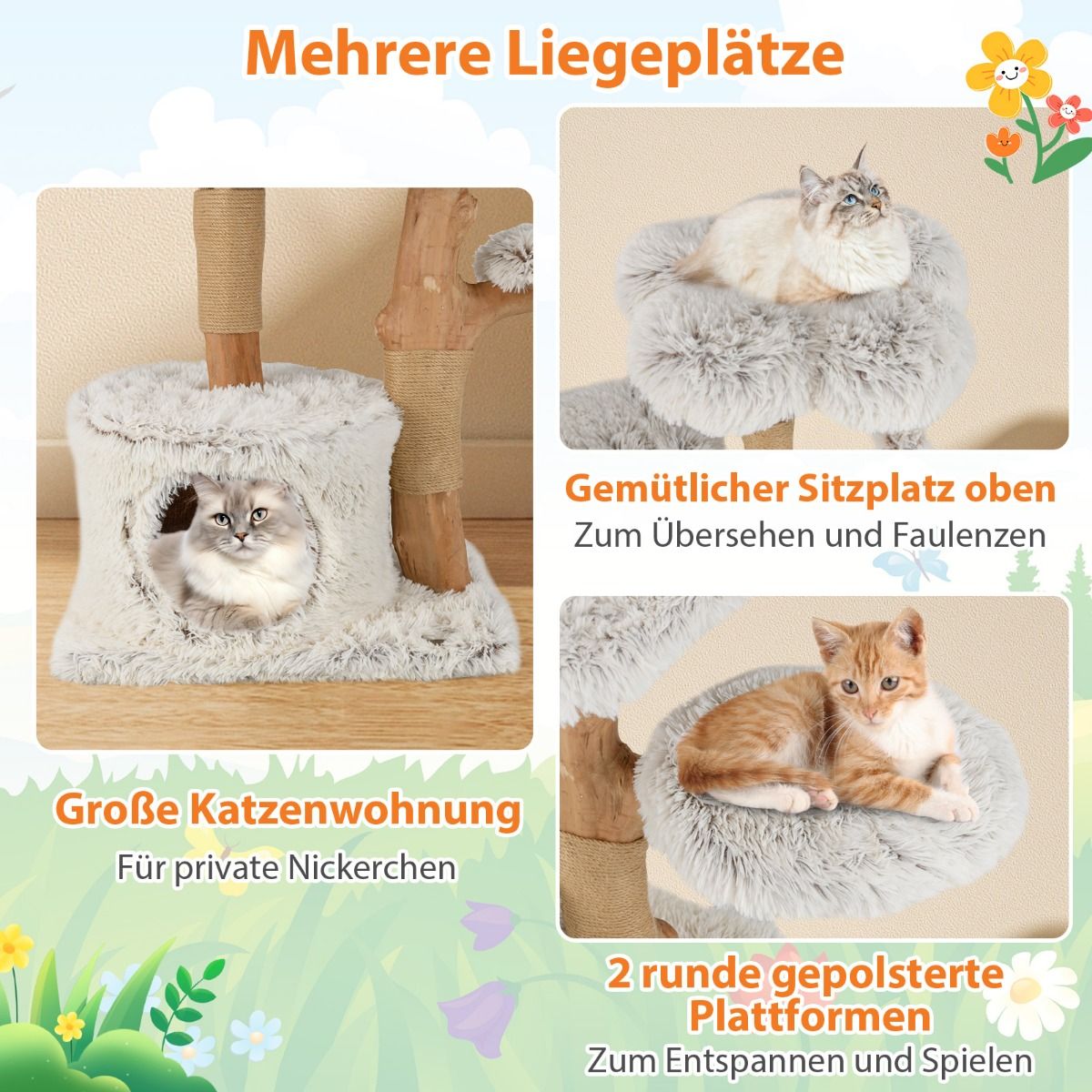 Massivholz-Kratzbaum Naturweiß - 135cm