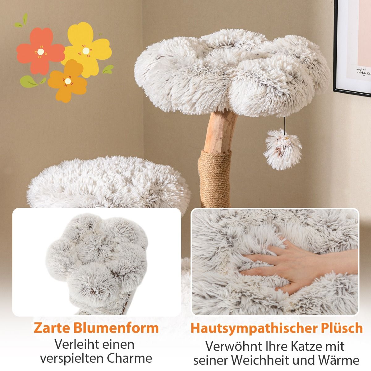 Massivholz-Kratzbaum Naturweiß - 135cm