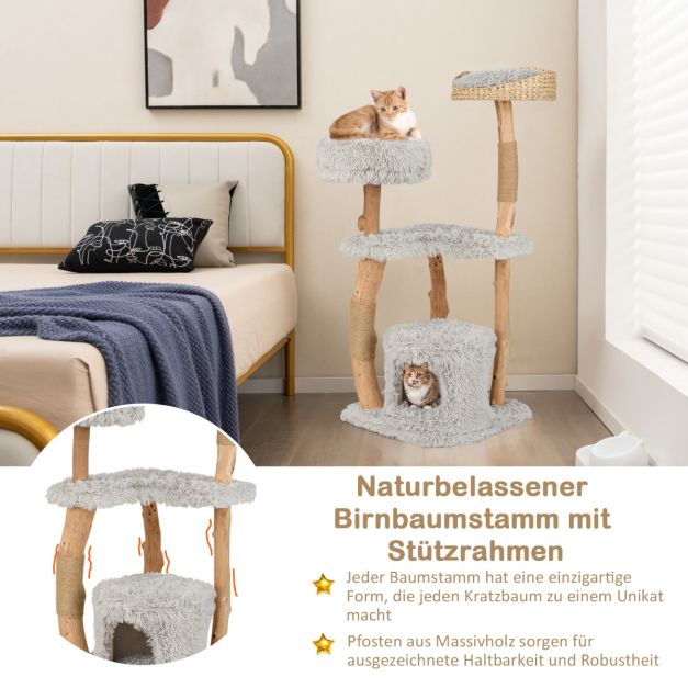 Massivholz-Kratzbaum grau - 124cm