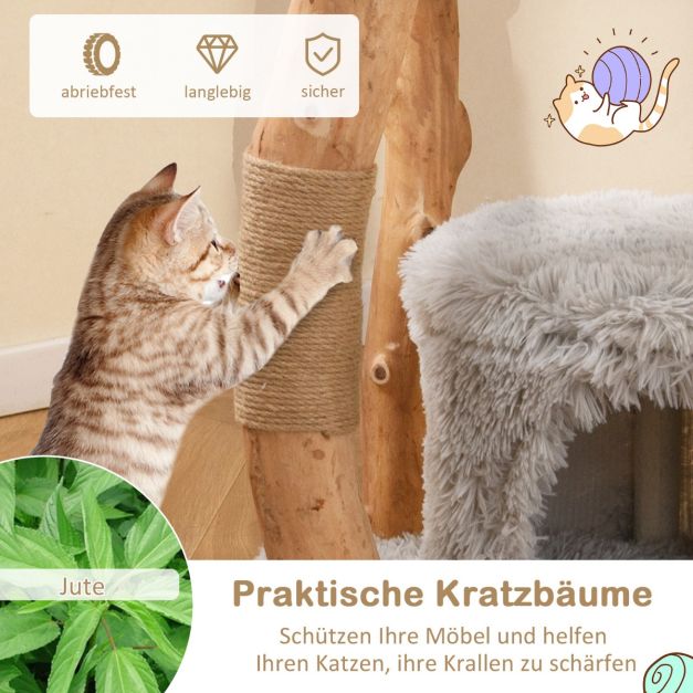 Massivholz-Kratzbaum grau - 124cm