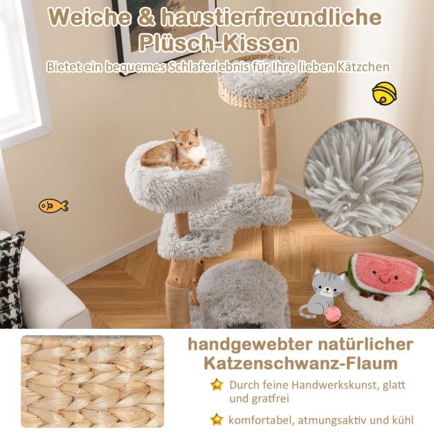 Massivholz-Kratzbaum grau - 124cm