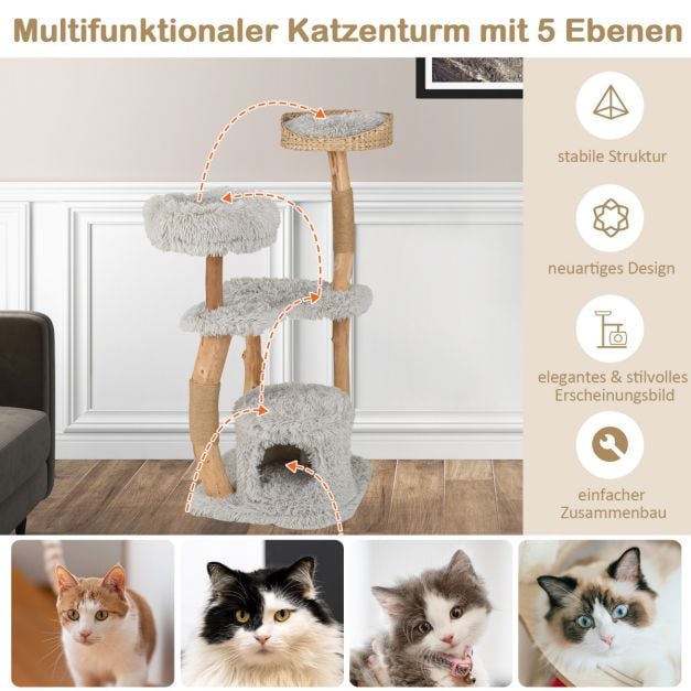 Massivholz-Kratzbaum grau - 124cm