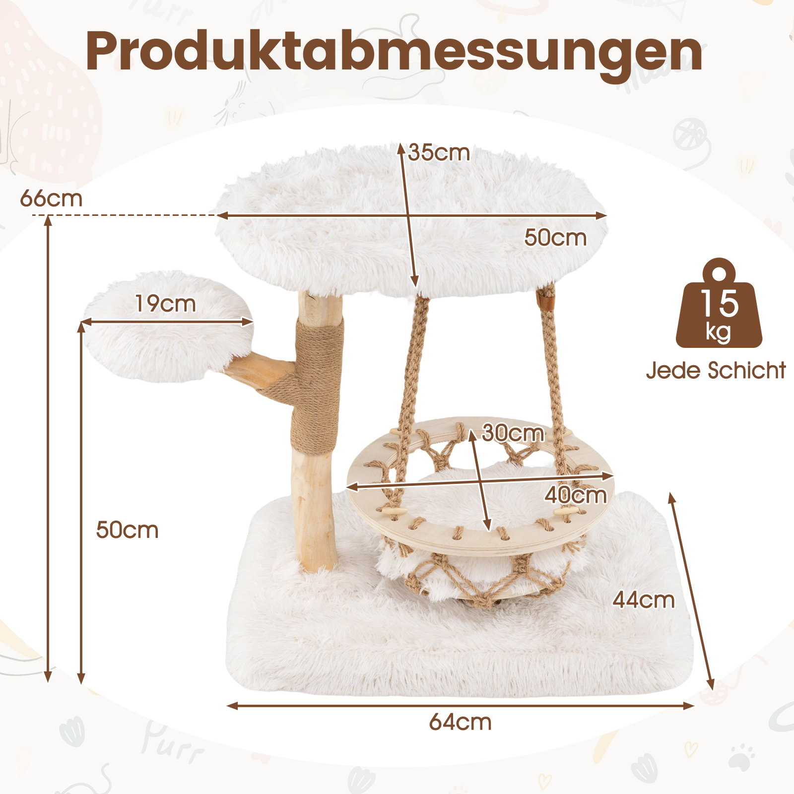 Massivholz-Kratzbaum mit Hängekorb - 66cm