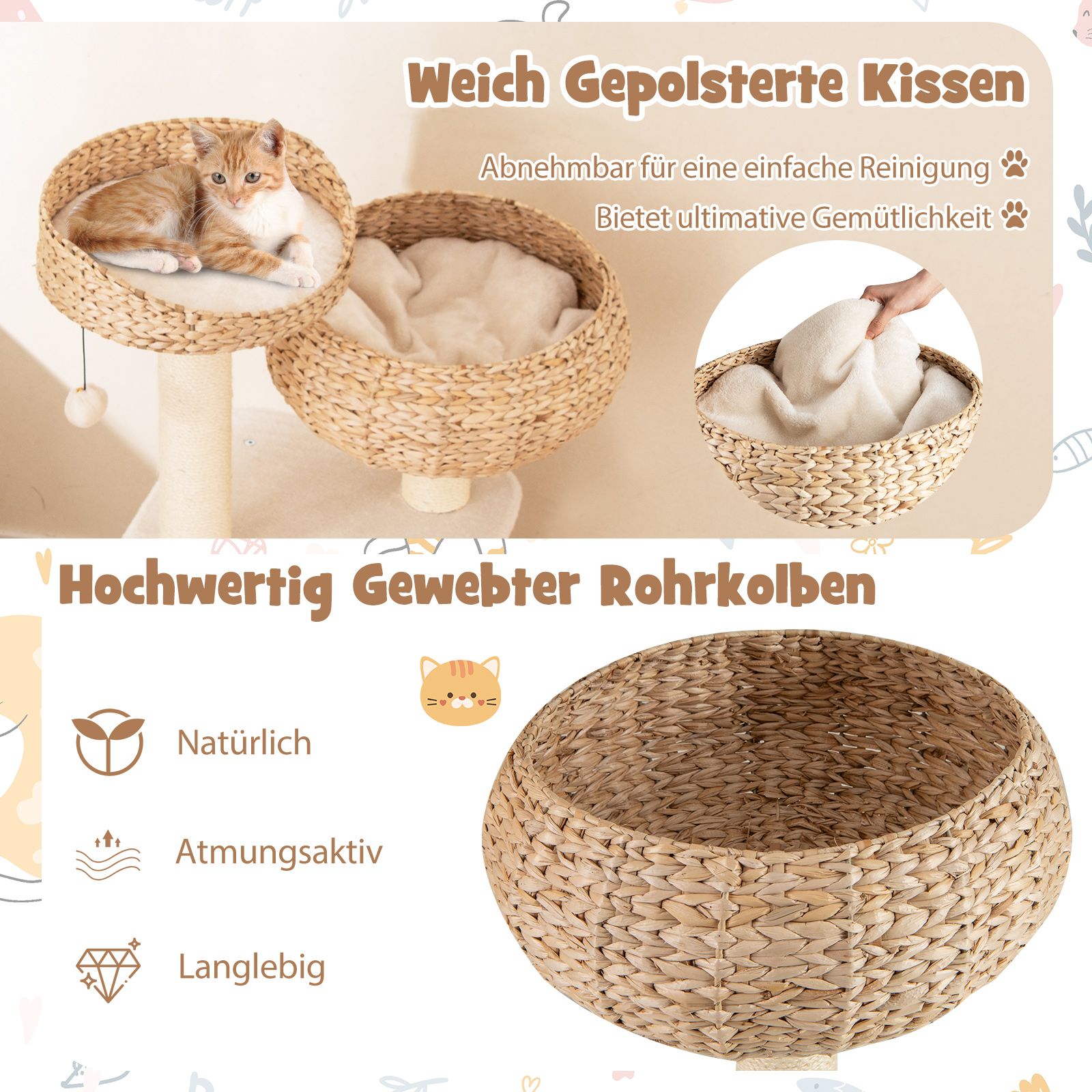 Kratzbaum mit Sisalpfählen & Körben in beige - 104cm