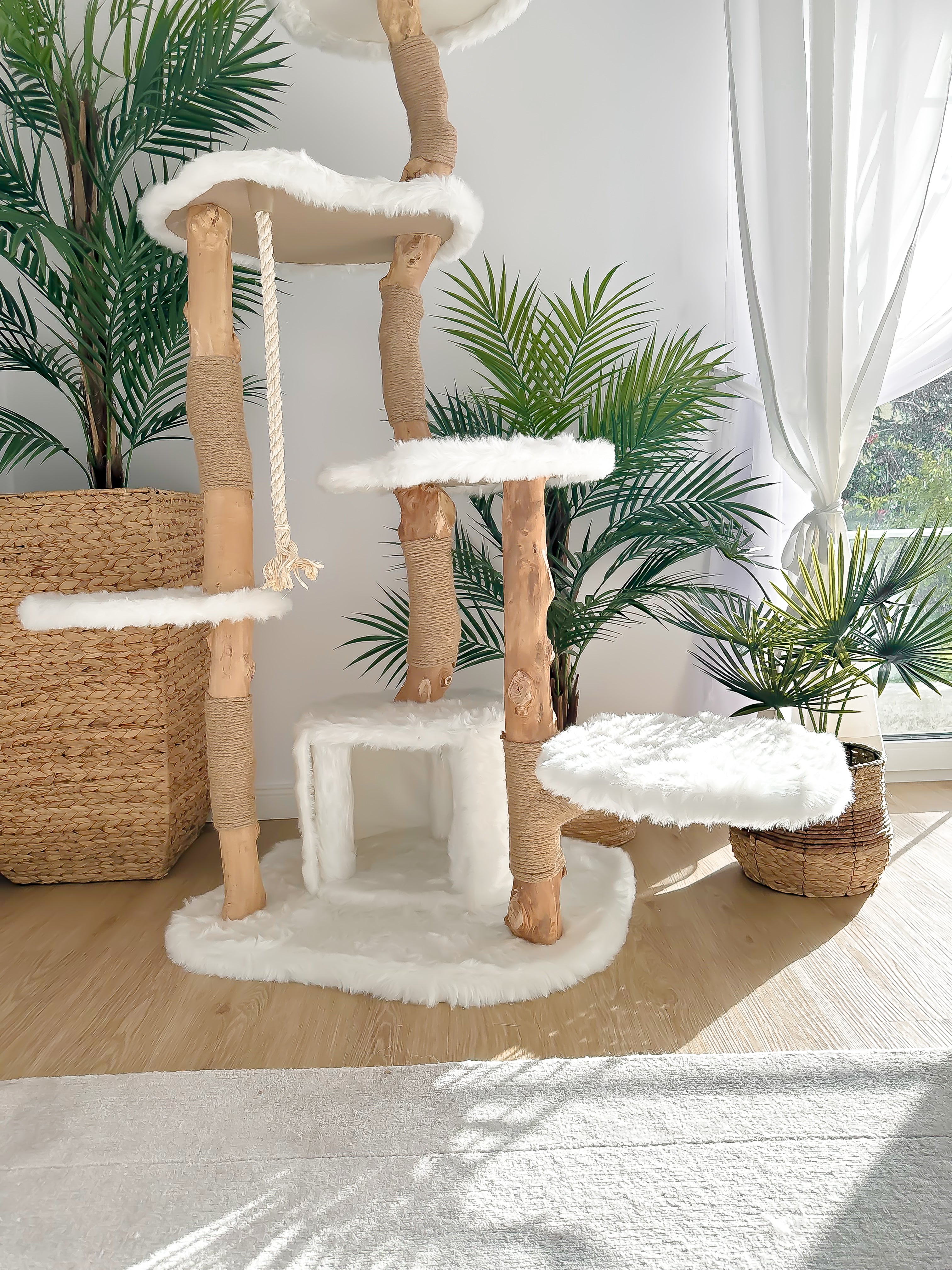 Massivholz-Kratzbaum weiß - 168cm